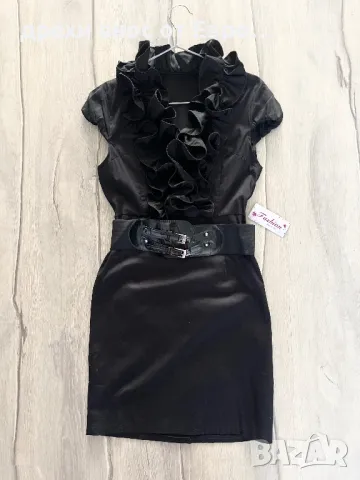 Елегантна черна рокля с колан, снимка 2 - Рокли - 50092145