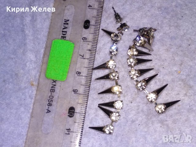 КРАСИВИ СРЕБРИСТИ МЕТАЛСКИ РОКАДЖИЙСКИ СТИЛ ОБЕЦИ от НЕРЪЖДАЕМА СТОМАНА с ИСКРЯЩИ КРИСТАЛИ 28486, снимка 5 - Обеци - 41483949