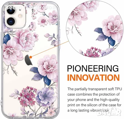  Калъф за iPhone 11 6.1", тънък, мек силикон с дизайн на розови цветя, снимка 2 - Калъфи, кейсове - 49466296