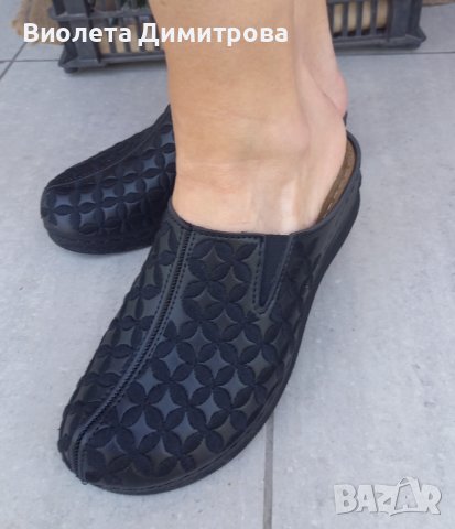 Черни дамски чехли с бродерия на ток 5см, снимка 1 - Чехли - 41909264