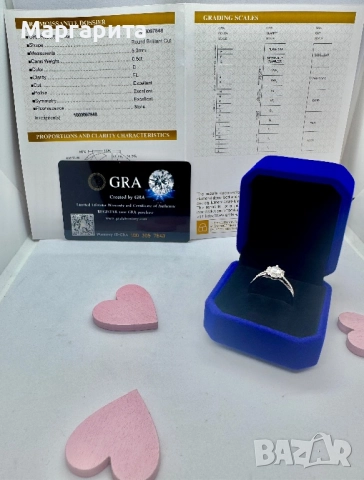 Сребърен пръстен с мойсанит (диамант) 0.5 карата, снимка 5 - Пръстени - 52261294