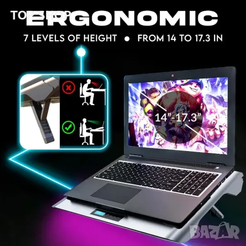 Охлаждаща подложка за лаптоп KLIM Everest, турбо вентилатор 4300 RPM, 14-17.3 инча, снимка 5 - Лаптоп аксесоари - 49511623