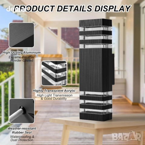 CELAVY Външна стенна лампа, IP65 LED лампа за веранда/входна врата, 2хGU10 крушки, черна, снимка 4 - Лампи за стена - 51932464