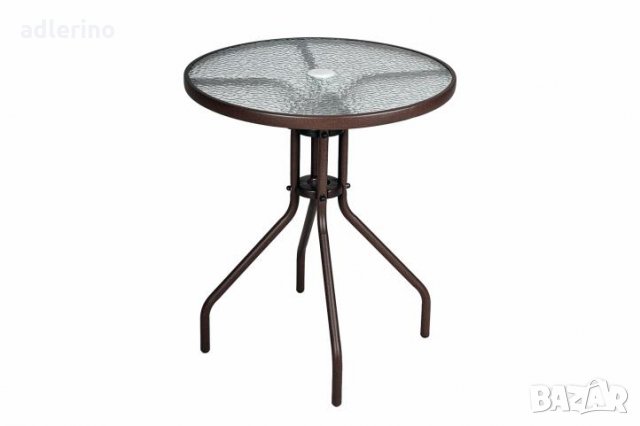 Бистро маса, парти маса, маса за офис, градинска маса, 60 см диаметър, стомана, кафява, снимка 1