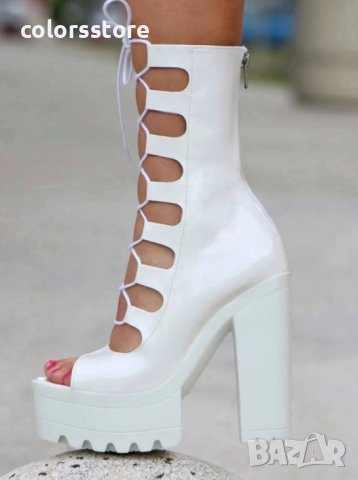 Летни боти на ток - бял лак - 101