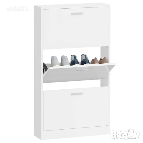 vidaXL Шкаф за обувки, бял гланц, 59x17x108 см, инженерно дърво, снимка 4 - Шкафове - 56147104