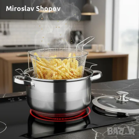 Комплект тенджери Cheffinger – 8 части инокс с капаци, за всички видове котлони