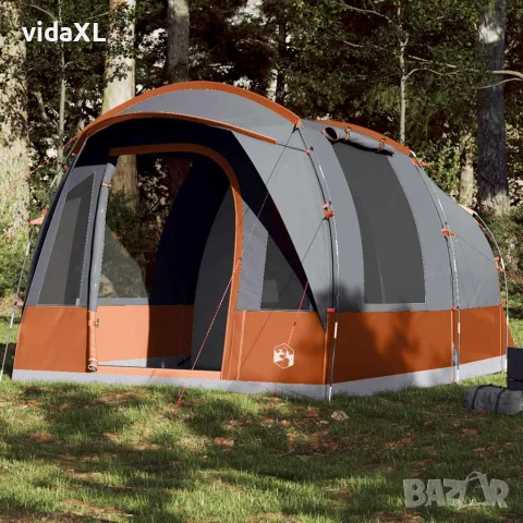 vidaXL Къмпинг палатка тунелна за 3 души сиво и оранжево водоустойчива, снимка 2 - Палатки - 56148421