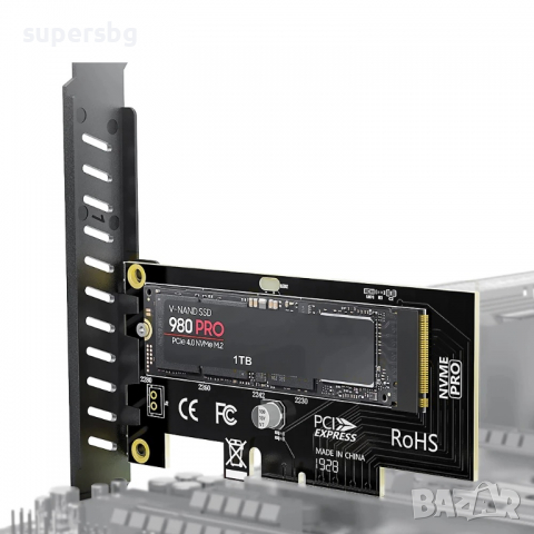 Адаптер M.2 NVME SSD to PCIe 4.0 Adapter Card, 64Gbps SSD PCIe4.0 X4 Adapter for Desktop PC , PCI-E , снимка 2 - Кабели и адаптери - 36138854
