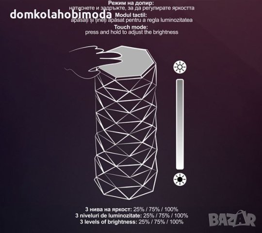 Интериорна пластмасова лампа, USB, 9x21,5 см, 3 нива на яркост , снимка 2 - Настолни лампи - 41913889