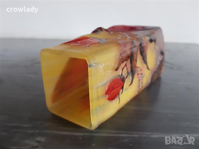 Красива ваза НАНСИ DAUM NANCY сецесион с пеперуда реплика, снимка 6 - Вази - 40890601