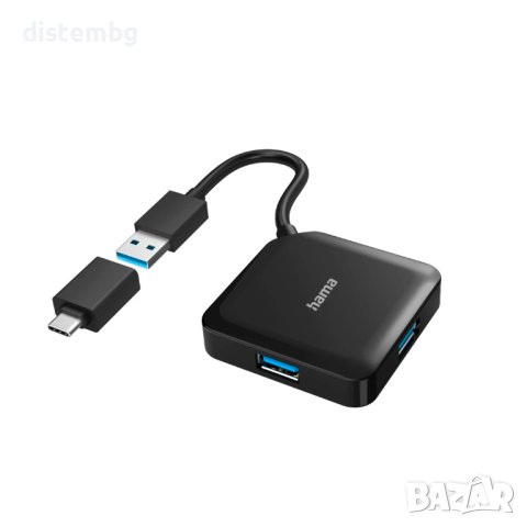Hama USB Hub, 4 порта, USB 3.2 Gen 1, 5 Gbit/s, вкл. USB-C адаптер