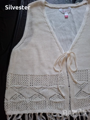 Дамско плетено елече на ресни, Чисто ново, размер XL , снимка 4 - Елеци - 50861857