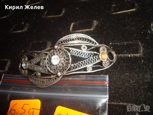 СРЕБЪРНА ФИЛИГРАННА АРТ ДЕКО ШНОЛА ФИБА за КОСА с ЦИРКОНИ МАЙСТОРСКА ЮВЕЛИРНА СТАРА РАБОТА 24071, снимка 10 - Антикварни и старинни предмети - 33789665