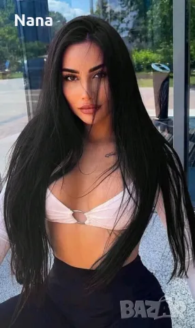 Черни треси екстеншън синтетичен косъм. Дължина 60см,грамаж 100гр. Цена за 1 брой треса 40лв., снимка 8 - Аксесоари за коса - 48498623