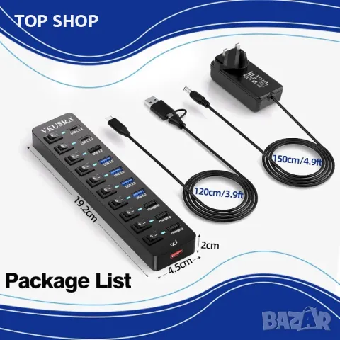 Захранван USB хъб, VKUSRA 11-портов USB 3.2/USB C хъб с 10Gbps USB-A и 2 USB C 3.2 порта, снимка 7 - Друга електроника - 49457547
