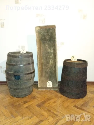 Стари 100% автентични дървени съдове, буре и каче и корито ,,нощва", кошник за пикник.