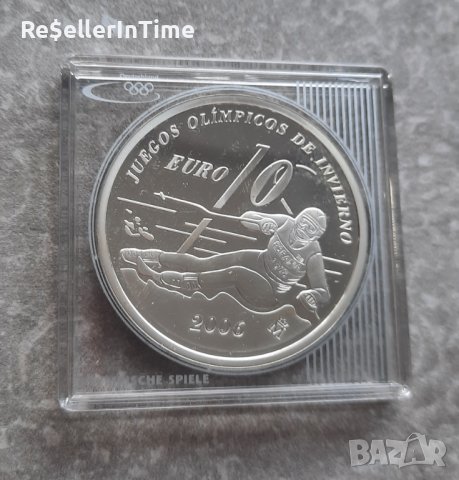 Възпоменателна сребърна монета 10 Euro - Juan Carlos I 2006 Winter Olympics Turin, снимка 1 - Нумизматика и бонистика - 42700050