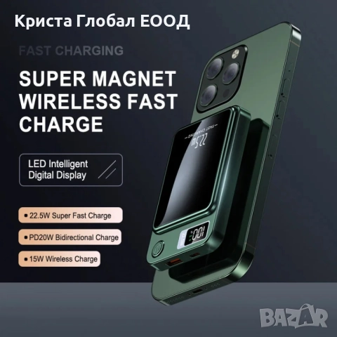 Магнитна Power Bank SJY-A011C – 10000 mAh, Wireless, LED дисплей, снимка 2 - Външни батерии - 51709142