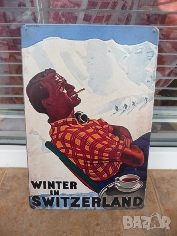 Метална табела разни Зима в Швейцария ски почивка ваканция сняг курорти зимни сноуборд пързаляне