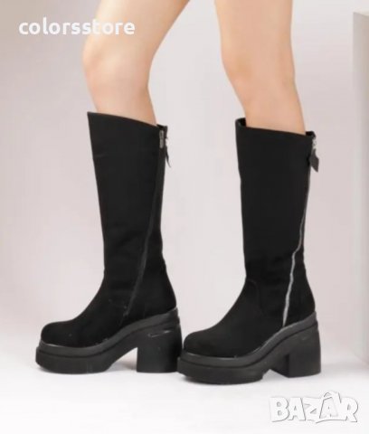 Ботуши на ток - черен велур - NA6, снимка 2 - Дамски ботуши - 38896419