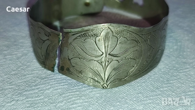 Старинен комплект сребърни пафти и гривна – 84 г, снимка 2 - Антикварни и старинни предмети - 52085155