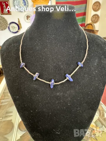 Сребърно колие с лазурит №6530 , снимка 2 - Колиета, медальони, синджири - 49100423