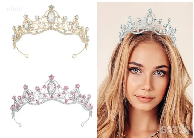 3 Цвята елегантна дамска детска корона тиара метална за глава и торта украса