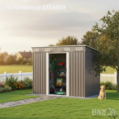 Метална градинска къща за инструменти с вентилация и заключване