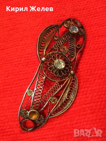 СРЕБЪРНА ФИЛИГРАННА АРТ ДЕКО ШНОЛА ФИБА за КОСА с ЦИРКОНИ МАЙСТОРСКА ЮВЕЛИРНА СТАРА РАБОТА 24071, снимка 3 - Антикварни и старинни предмети - 33789665