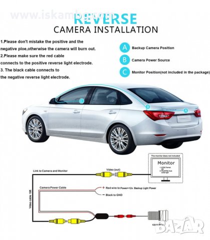 УНИВЕРСАЛНА КАМЕРА ЗА ЗАДНО ВИЖДАНЕ ЗА КОЛА - код 332 стойка, снимка 6 - Аксесоари и консумативи - 34066676