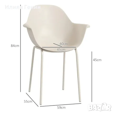 Комплект от 4 градински стола Outsunny Градински столове Модерен дизайн 59 см x 55 см x 84 см Сив, снимка 7 - Градински мебели, декорация  - 50393247