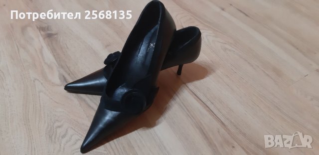 Обувки Естествена Кожа НОВИ, декорирани с Красиво Цвете от Набук,№36