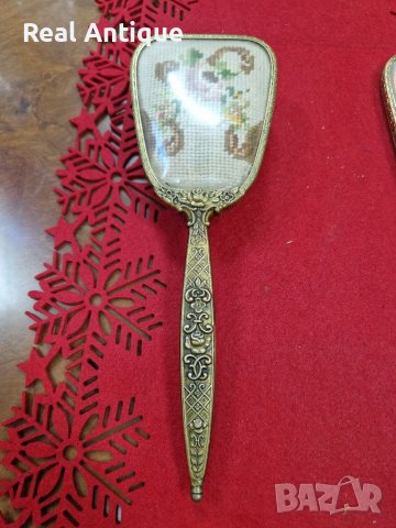 Прекрасен антикварен английски комплект огледало четка бронз месинг , снимка 5 - Антикварни и старинни предмети - 41489822