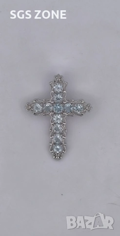 Кръст със естествен Скай Блу ТОПАЗ , снимка 5 - Колиета, медальони, синджири - 53018111