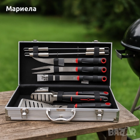 Луксозен комплект от 11 инструмента за барбекю в алуминиев куфар