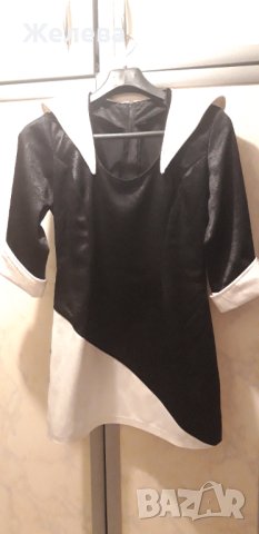 Уникална дамска къса рокля в черно и бяло, снимка 2 - Рокли - 42646693