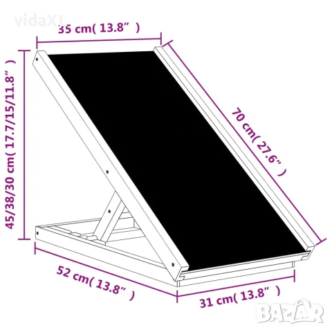 vidaXL Рампа за кучета сива 70x35 см масивна ела, снимка 9 - Други - 56146293