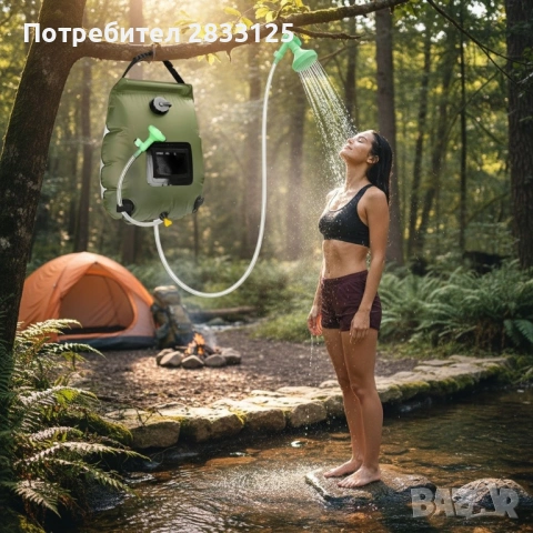 Преносим соларен къмпинг душ 20L с вграден термометър, сгъваем дизайн и подсилена дръжка, снимка 6 - Други - 53661095