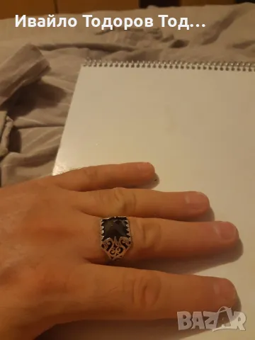 Стар кован сребърен мъжки пръстен с оникс , снимка 8 - Пръстени - 47857432