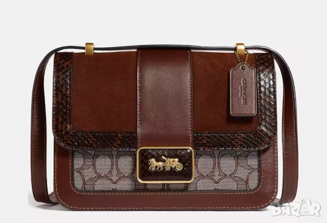 Луксозна Чанта за рамо COACH  Alie от жакард с детайл от змийска кожа
