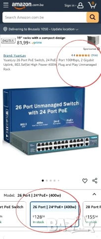 YuanLey 26 порта PoE суич, 24x 10/100Mbps PoE+, 2х 1000Mbps Gigabit, снимка 12 - Суичове - 50275742