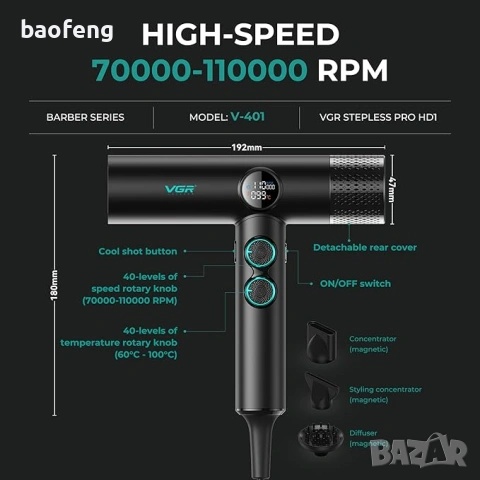 Нов 32 части VGR Stepless 4 в 1 за барбер / фризьори Професионален комплект машинки за подстригване , снимка 5 - Фризьорски принадлежности - 53525283