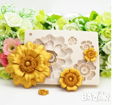 4 красиви цветя малко голямо цвете силиконов молд форма фондан шоколад гипс декор, снимка 4 - Форми - 35937828