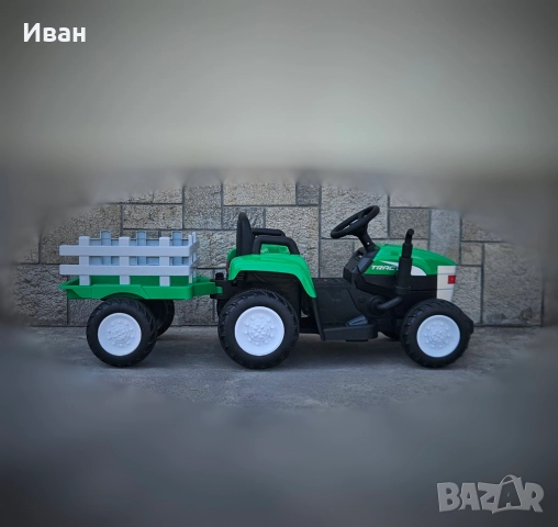 ТОП ЦЕНА!НОВО!Детски акумулаторен трактор с ремарке Dallas GREEN с 12V батерия,дистанционно,USB, снимка 5 - Детски велосипеди, триколки и коли - 52047677