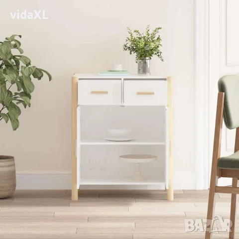 vidaXL Сайдборд, бял, 62x38x75 см, инженерно дърво, снимка 3 - Бюфети - 56147248