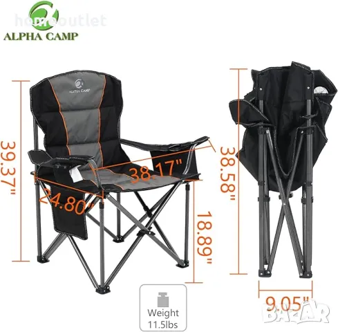 ПРОМОЦИЯ Сгъваем къмпинг стол ALPHA CAMP Е01CC401-BK, снимка 2 - Къмпинг мебели - 49544708