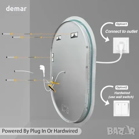 LUVODI LED огледало за баня 600x900 IP56 антифог с димер и 3 цвята, снимка 6 - Огледала - 55933521