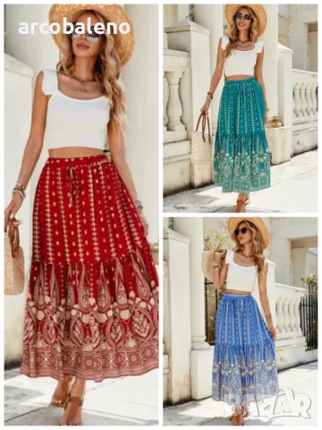 Дамска бохемска празнична пола с висока талия, 3цвята 