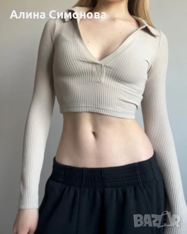 Топ H&M XS 🤍 бежов къс в рипс